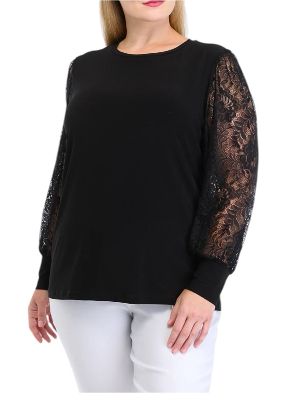 The Limited Black Lace Sleeve Knit Long Sleeve Top Size XL